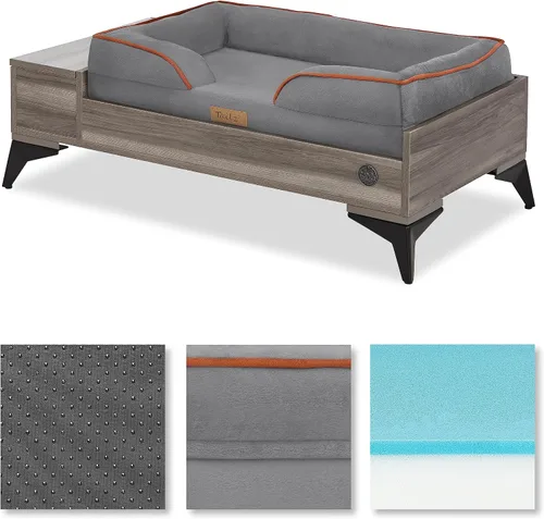 Miniatura 8 de Cama de madera para perros con colchón, elevada de pequeña a media, resistente al agua, cama para mascotas de madera con almacenamiento, certificado