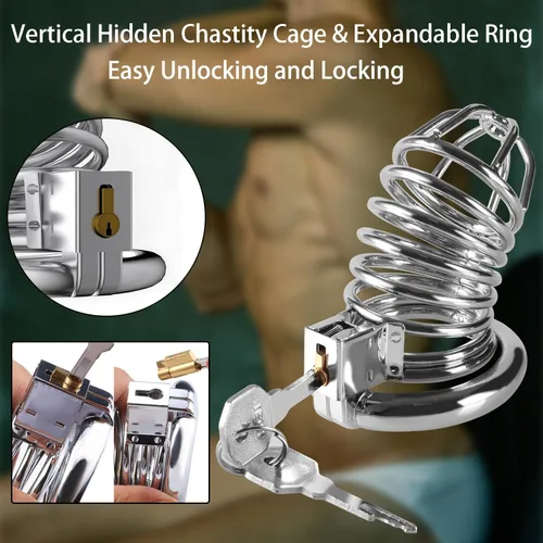 Miniatura 4 de Jaula para el pene con dispositivos de castidad masculina, juguete sexual con jaula de castidad cerrada, jaula de castidad de metal grande
