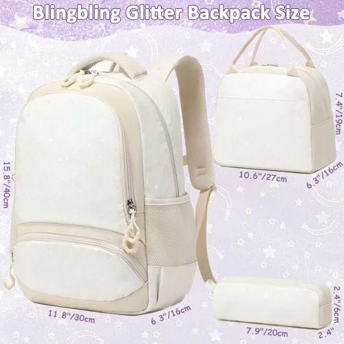 Miniatura 105 de Juego de mochila para niñas y adolescentes, mochila escolar para niños con bolsa para el almuerzo, estuche para lápices, mochilas escolares