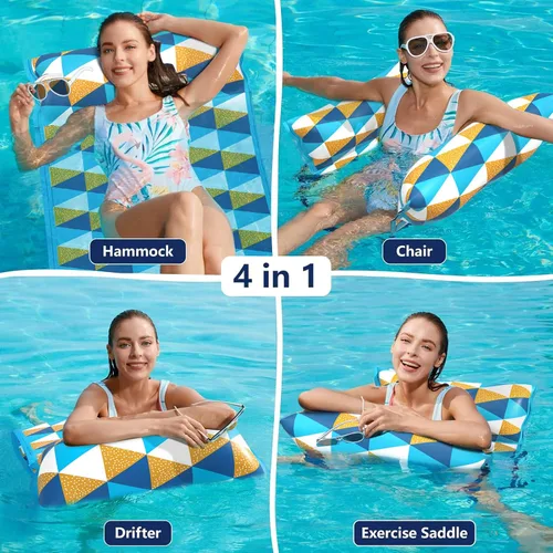 Miniatura 2 de Jasonwell Hamaca de agua inflable para piscina - Flotadores de piscina de tela, hamaca inflable para piscina, flotadores 4 en 1