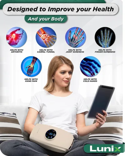 Miniatura 7 de Lunix LX7 Masajeador de manos eléctrico con pantalla táctil con compresión y calor, terapia de puntos de presión para artritis, alivio del dolor