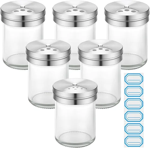 Miniatura 20 de Segarty Tarros de especias con tapas cocteleras, paquete de 6 botellas de vidrio de 4 onzas con tapa de acero inoxidable, recipientes de vidrio