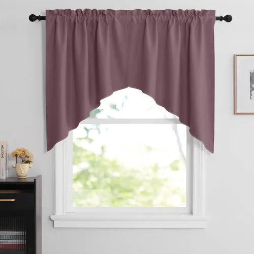 Miniatura 62 de NICETOWN Home Fashion - Cortinas de cocina con bolsillo para poste, cenefa festoneada a medida, cenefa festoneada sólida para ventana de Marrón