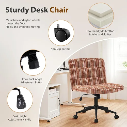 Miniatura 5 de Furnimart Silla de escritorio giratoria de 360° con tiras cruzadas, cojín extra grueso, silla de felpilla de alta calidad con patas cruzadas
