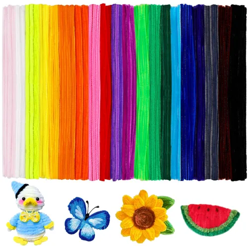 Mnuizu 200 limpiapipas, 20 colores para manualidades, tallos de felpilla mullida, para hacer flores, manualidades, manualidades, decoración,