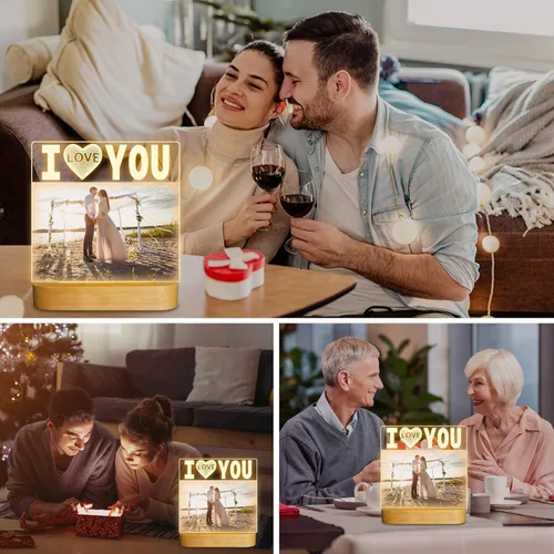 Miniatura 3 de Attivolife Marco de fotos con texto en inglés "I Love You" para mujer, marco de fotos iluminado con luz nocturna LED, regalos para parejas, esposos