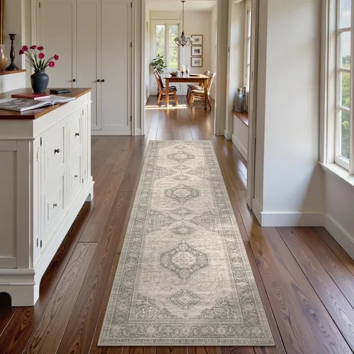 Miniatura 59 de Lahome Alfombra oriental lavable de área pequeña, 2 x 3 pies, para entrada, cocina, ultra fina, suave, tapete antideslizante para puerta de Azul