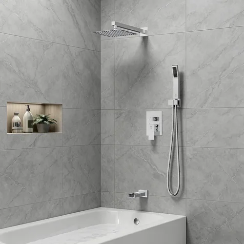 Miniatura 2 de SR SUN RISE Juego de grifo de ducha para bañera montado en la pared de 8 pulgadas, sistema de ducha de metal con boquilla de bañera, cabezal