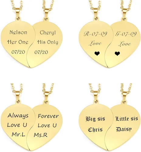 Miniatura 4 de Personalized Master Collar a juego personalizado para parejas, de acero inoxidable, rompecabezas de corazón para él y ella, collar de pareja