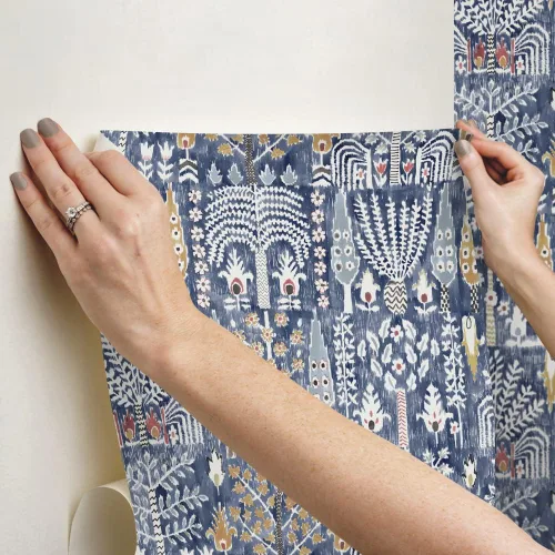 Miniatura 8 de RoomMates RMK12372PL - Papel tapiz autoadhesivo de Ikat persa Azul