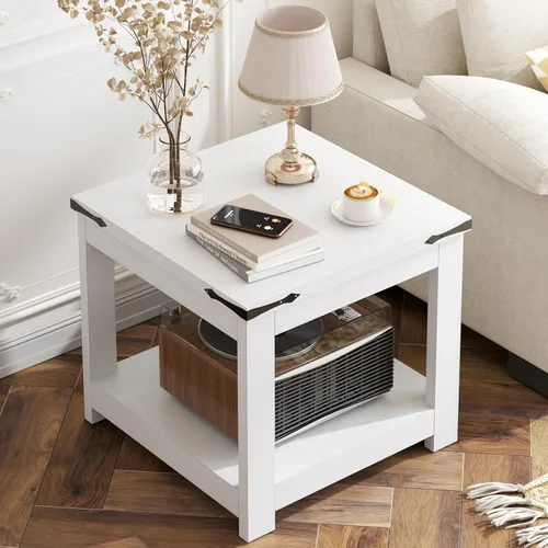 Miniatura 7 de Homieasy Mesa auxiliar negra, mesa auxiliar cuadrada de 20 x 20 pulgadas para sala de estar, mesa decorativa grande de madera con estante