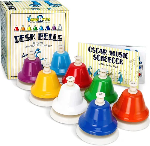 MINIARTIS Campanas de escritorio para niños | Juguetes educativos de música para niños pequeños Juego de campanas de mano coloridas de 8 notas |