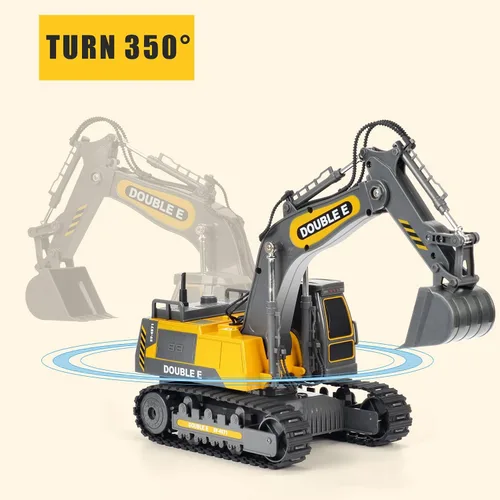 Miniatura 2 de DOUBLE E Excavadora de juguete con control remoto, juguetes de construcción, tractor, batería recargable, vehículos RC, camión eléctrico, caja