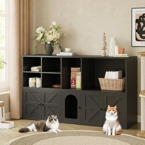 Miniatura 3 de IRONCK Gabinete para Caja de Arena para 2 Gatos, Muebles que Ocultan la Caja de Arena con Habitación Doble y Gran Espacio de Almacenamiento, Muebles