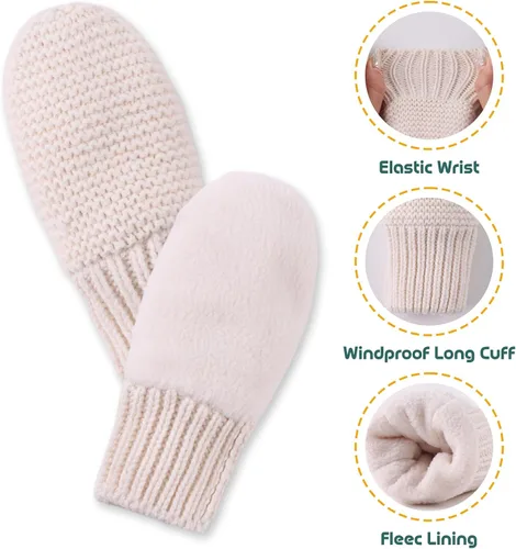 Miniatura 5 de JANGANNSA Básico invierno bebé niños Beanie guantes de punto niñas sombrero con pompón orejeras forro polar cálido niños sombreros mitones