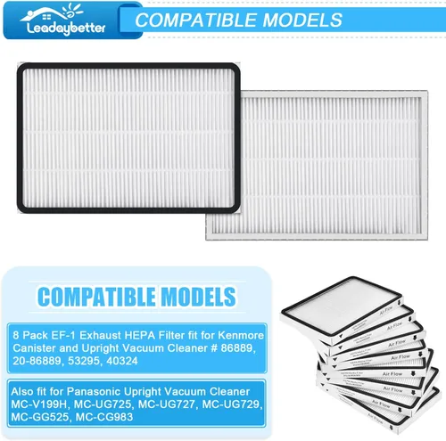 Miniatura 2 de Leadaybetter Paquete de 8 filtros HEPA 86889 mc-v199h 40324 para aspiradora Kenmore EF-1, pieza de repuesto #86889