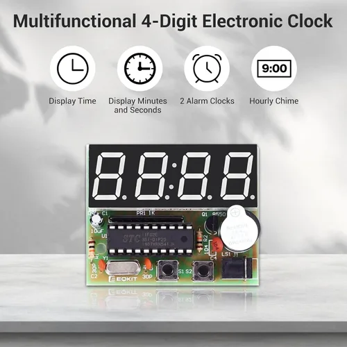 Miniatura 4 de MiOYOOW Kits de reloj digital de 4 dígitos con PCB, kit de proyecto de soldadura de reloj de alarma DIY para aprender soldadura electrónica