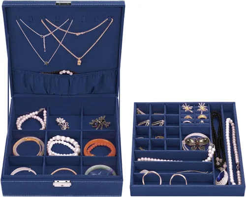 Miniatura 10 de MOSISO Joyero, organizador de almacenamiento de joyas, apilable, de doble capa, con bloqueo, para mujeres, collar, aretes, pulsera, anillo y broche