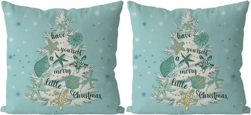 Miniatura 8 de GAGEC Fundas de almohada de Navidad de 18x18 pulgadas con diseño de estrella de mar, fundas de almohada decorativas de estilo granja, fundas de 18.0