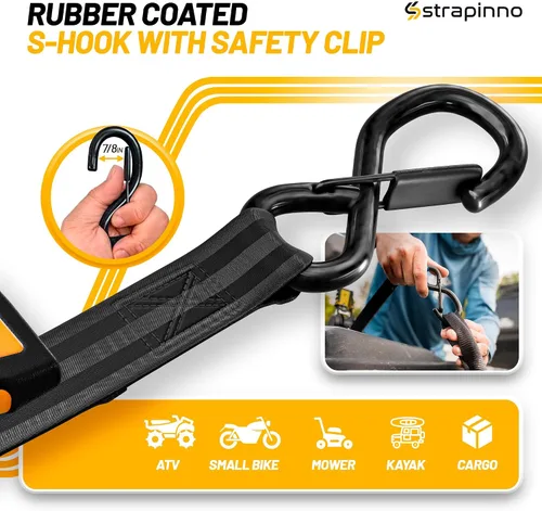 Miniatura 7 de Strapinno Correas de trinquete retráctiles de 1 pulgada x 10 pies, amarres seguros con mangos de acero recubiertos de goma, para motocicleta, moto