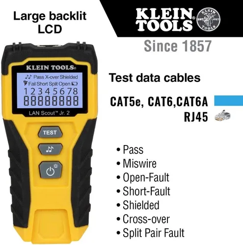 Miniatura 3 de Klein Tools Kit de probador de cables con pelacables, engarzador, herramientas de corte y enchufes de datos RJ45