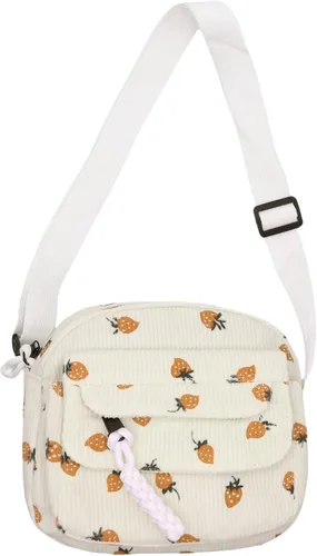 Bolso cruzado de pana de fresa para mujeres y niñas, bonito bolso de mano con diseño de fresa, bolso de mensajero pequeño, bolso de hombro