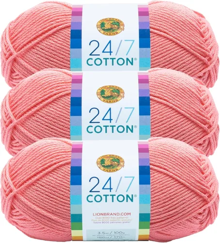 Miniatura 84 de Lion Brand Yarn, Hilo ligero mercerizado de algodón 24/7 para tejer, ganchillo y manualidades, Almirante, 1 paquete, 185 yardas de fibra natural