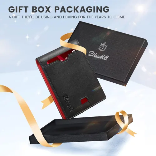 Miniatura 62 de Zitahli Billetera para hombre, de piel fina, con bloqueo RFID, minimalista, plegable, tarjetero con caja de regalo