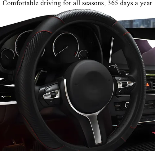 Miniatura 5 de Wevdn Funda elástica para volante con diseño de fibra de carbono, color negro