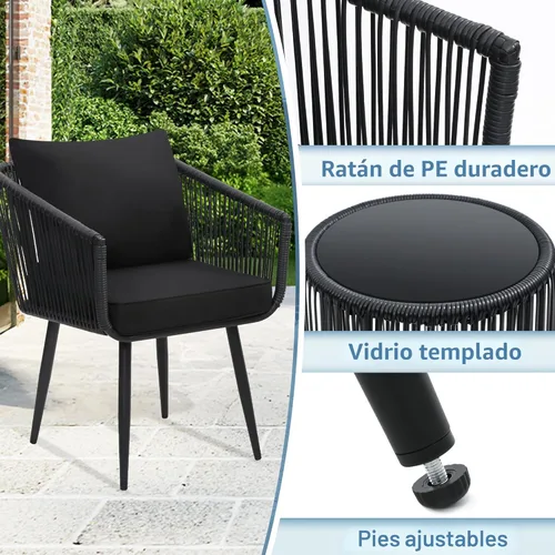 Miniatura 3 de Kromax Juego de conversación bistró de ratán para patio de 3 piezas, juego de sillas y mesa auxiliar de muebles de ratán para exteriores resistente