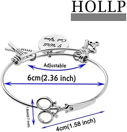 Miniatura 2 de HOLLP Pulsera extensible para peluquería para estilista de peluquería, regalo con texto en inglés "I Will Cut You", joyería de peluquería con peine