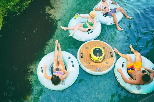 Miniatura 6 de BOTE Flotador inflable para colgar, tubo flotante de lago de 4 pies, dispositivo de flotación de balsa de resortes, juguete de piscina compatible