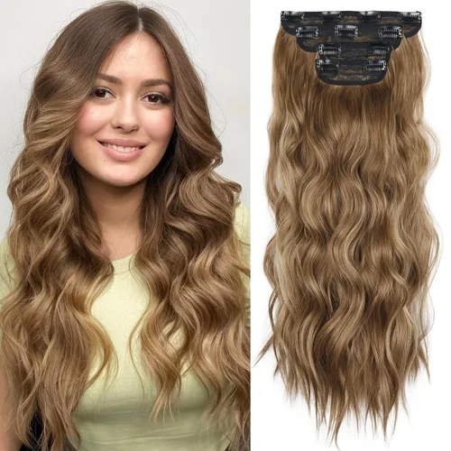 Miniatura 34 de 4 extensiones de cabello sintético suave y natural para mujer, rubio miel, mezcla de castaño castaño, extensiones para mujer