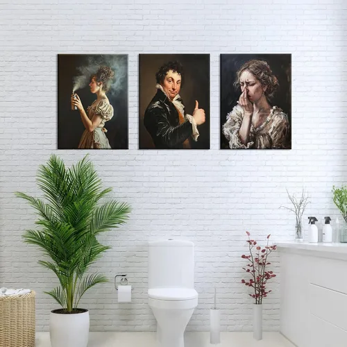 Miniatura 6 de PAINURA Juego de 3 impresiones en lienzo para pared de baño, retro, vintage, impermeables, perfectas para baño, cocina, sala de estar, dormitorio