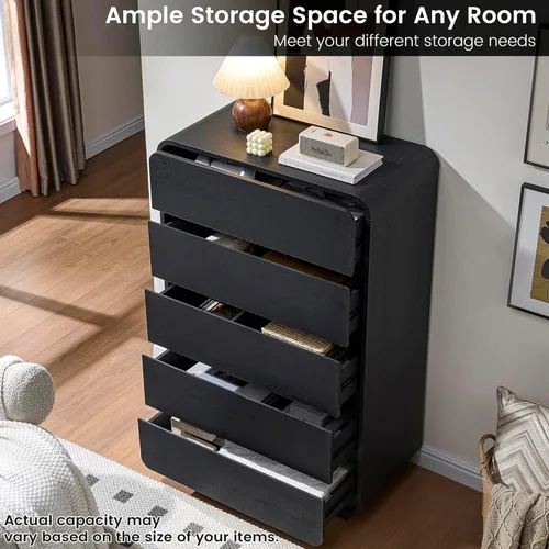 Miniatura 4 de Standifurno Cómoda de 29.5'' de Ancho para Clóset, Cajones Negros con Diseño Curvo, Cajonera con 5 Cajones, Cajón Vertical con Amplio