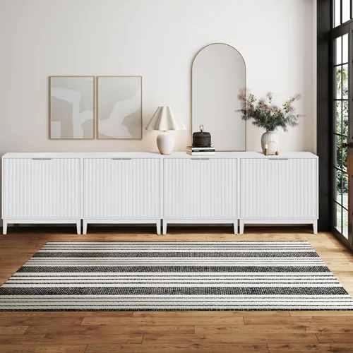 Miniatura 14 de Armario estriado con almacenamiento, aparador de 2 puertas, armario moderno con estante ajustable para cocina o sala de estar