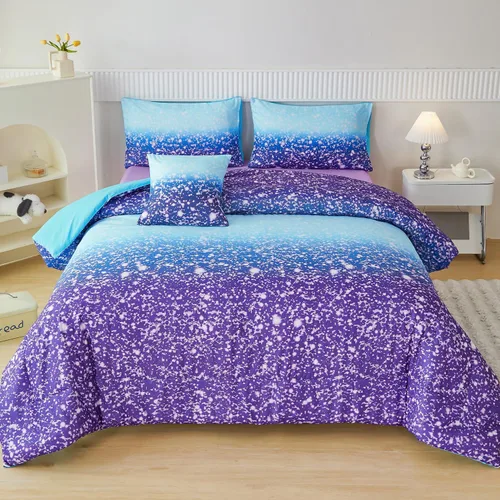 Miniatura 18 de PERFEMET Juego de edredón tamaño Queen con sábanas, juego de ropa de cama de 6 piezas con teñido anudado arcoíris para niñas, juego de edredón Azul