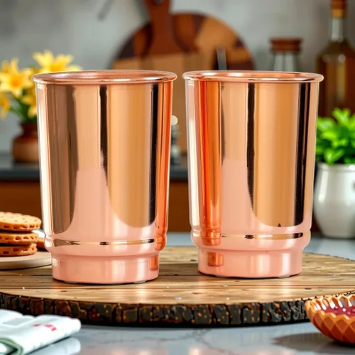Miniatura 9 de Juego de 2 Vasos de Cobre 350 ml / 11.8 Oz 100% Vasos de Cobre Puro Lisos Beneficios para la Salud Ayurveda Tazas de Medicina Vasos de Agua