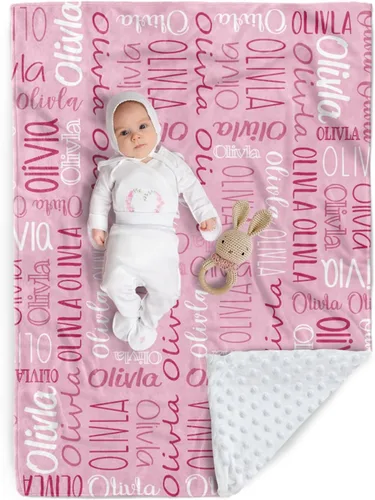 Miniatura 28 de Manta de bebé personalizada, diseño de nombres personalizados, manta de felpa suave con respaldo de puntos de doble capa para niños y niñas, Color01