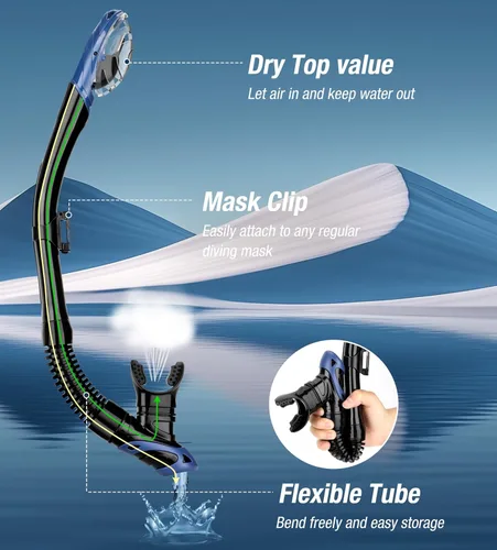 Miniatura 3 de Aegend - Esnórquel seco para buceo para adultos y jóvenes - Equipo de snorkel con válvula seca superior, perfecto para snorkel, buceo libre