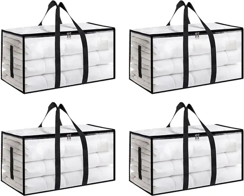 Miniatura 48 de Paquete de 4 bolsas de mudanza extra grandes y resistentes, bolsas de almacenamiento impermeables con asas y cremalleras, plegables para dormitorio