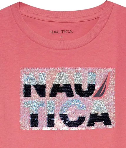 Miniatura 3 de Nautica Camiseta de manga corta para niña con diseño de lentejuelas abatibles, camiseta de algodón con interior sin etiqueta