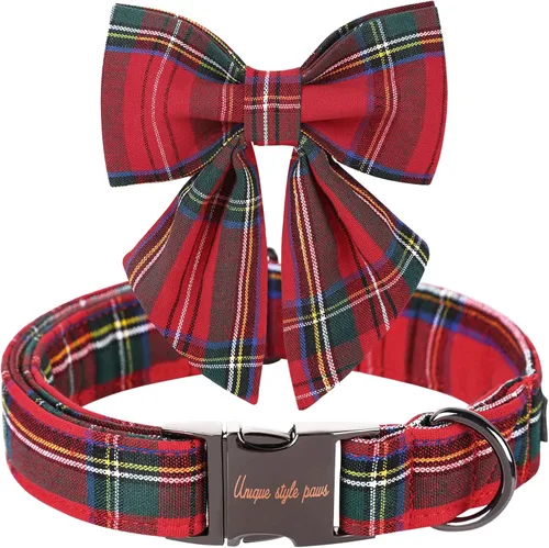 Miniatura 14 de Unique style paws Collar de perro con corbata, collar de perro a cuadros rosa y verde, el mejor regalo para perros pequeños, medianos y grandes, S