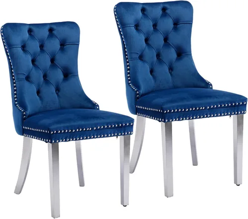 Miniatura 57 de Silla de comedor copetuda moderna de terciopelo para comedor, sillas de comedor tapizadas con remache de clavo, anillo trasero para cocina, comedor