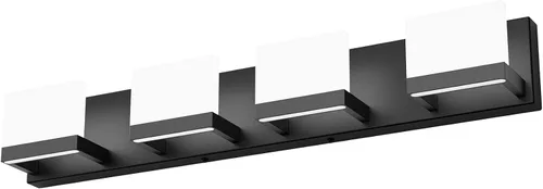 Tipace - 4 Lámparas de tocador, modernas, de color negro, con luz led arriba y abajo, para colocarlas sobre el espejo del tocador del baño, de 6,000