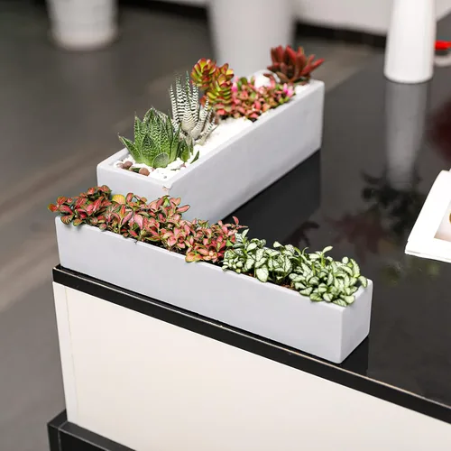 Miniatura 4 de Maceta rectangular de cemento gris de 15 pulgadas para suculentas, caja de alféizar de ventana