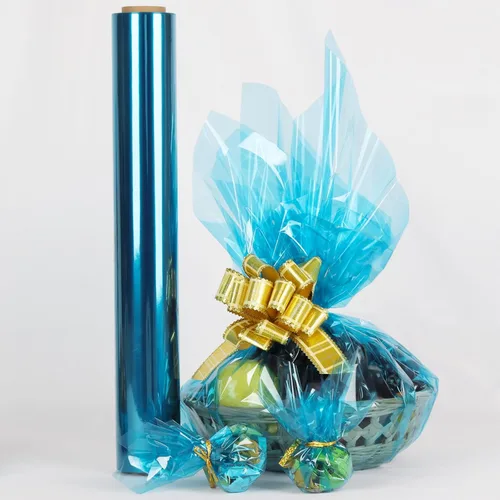 Miniatura 5 de CMFYHM Rollo de celofán azul, colorido violonchelo de 34 pulgadas de ancho x 100 pies de largo, papel de regalo de celofán de color translúcido