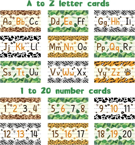 Miniatura 2 de TICIAGA Juego de 15 tablones de anuncios de línea del alfabeto de animales de safari, animales de la selva, números ABC del 0 al 20, decoración