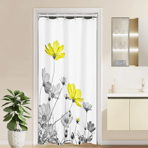 Miniatura 12 de Cortina de ducha de 72" x 72" con flores grises y rosas, gris y blanco, flores silvestres, margaritas, plantas, pintura de tinta, botánica