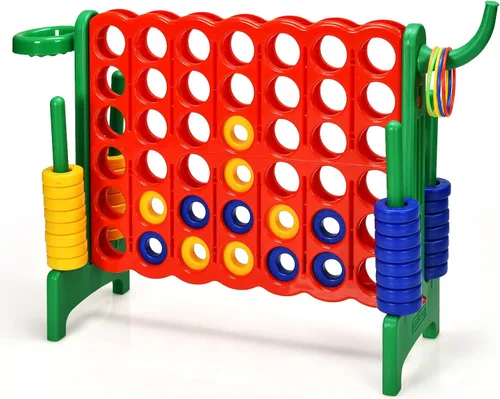 GLACER Giant 4-in-A-Row, Jumbo 4-to-Score Giant Game Set, Outdoor Connect-All-4 Game Set w/Basketball Hoop, Ring Toss, Quick-Release Slider, 42 Verde